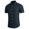 thumbnail image 6 of Aiyino Men's Casual Linen Button Down Shirt Short Sleeve Beach Shirt，Denim Blue, 6 of 7