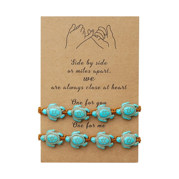 Bohemio Turquesa Turtle Bead pulsera ajustable tejida a mano pulsera de la vendimia con la tarjeta para las mujeres los hombres joyería de la playa