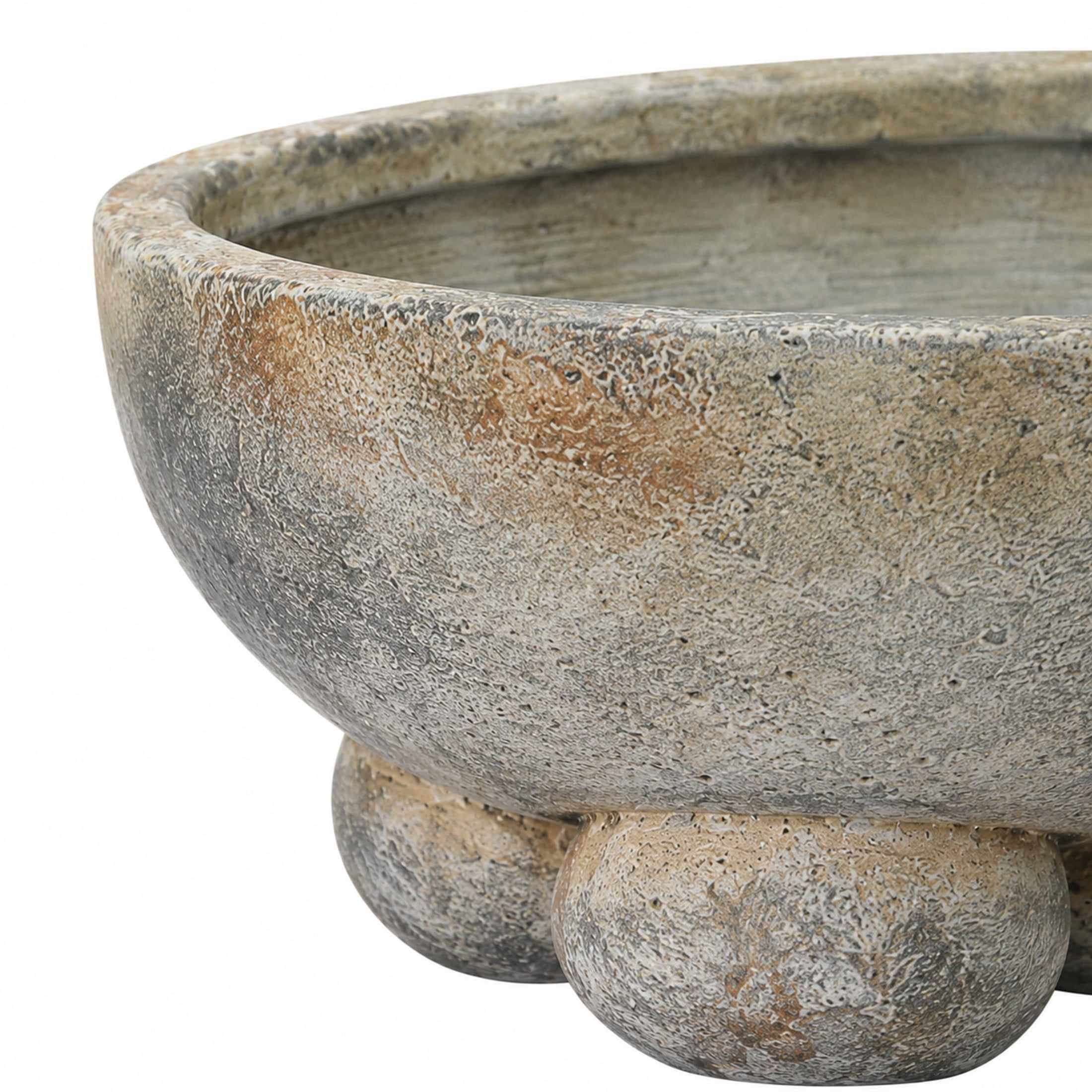 DecMode 11" Round Dark Gray Ceramic Decorative Bowl with Brown Accents and Three Round Legs