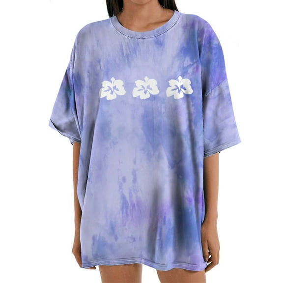 ibuvkizy Womens Tops Short Sleeve Shirts for Women,Women's Vintage Drop Short Sleeves Printed Pattern Casual Gradient Print Tops Blouse,Plus Size Blouses Shirts,Summer Casual Graphic Tees