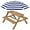 Natural/Navy, variant on Wubio Kids Wooden Picnic Table, Outdoor Activity & Dining Table w/Adjustable Collapsible Umbrella, Built-in Seats - Walnut/Red