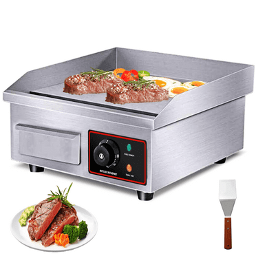 ZXMT 14" Electric Flat Top Griddle Commercial 1500W Smokeless Indoor Griddle Stainless Steel Habachi Griddle Mini Travel Griddle
