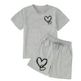 thumbnail image 4 of Hienoo Girls Outfits Heart Print Cotton Short Sleeve T-Shirt and Shorts Set, Sizes 3-10, 4 of 6