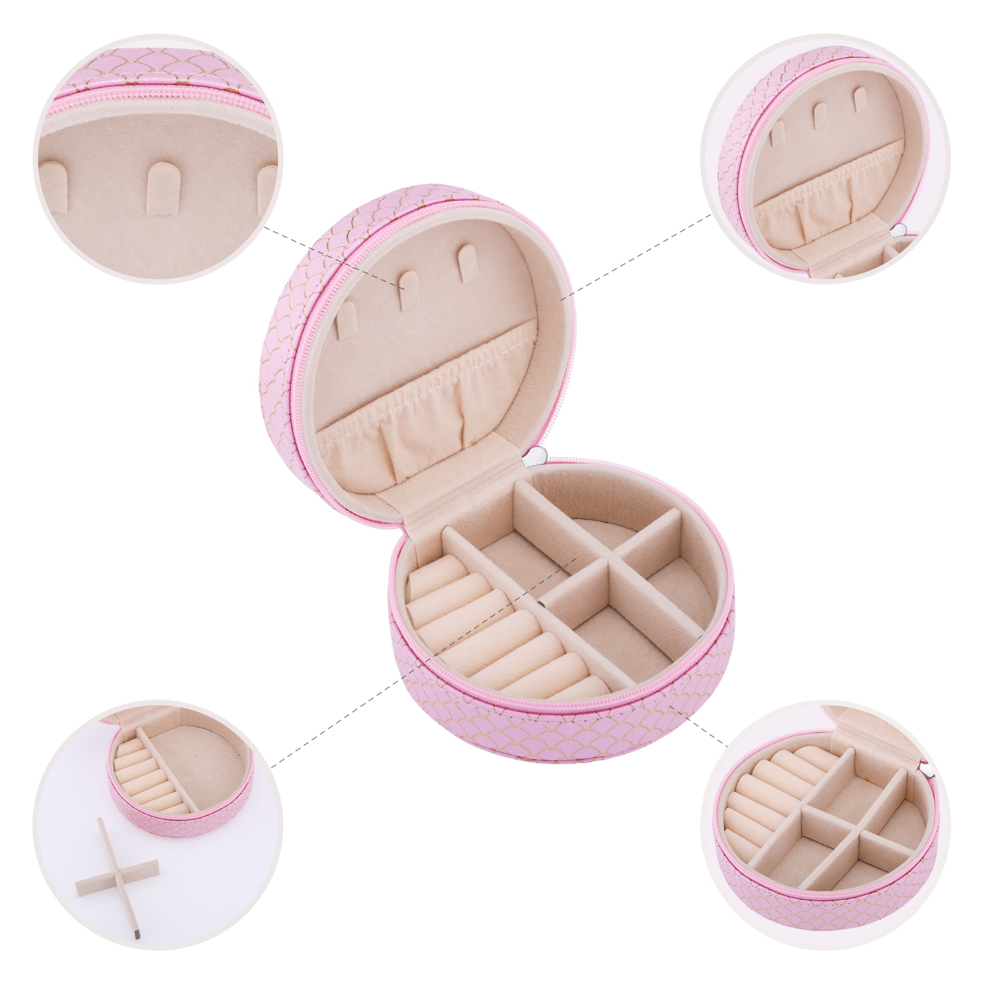 Unique Bargains Mini PU Leather Jewelry Box for Women Portable Organizer Case Pink