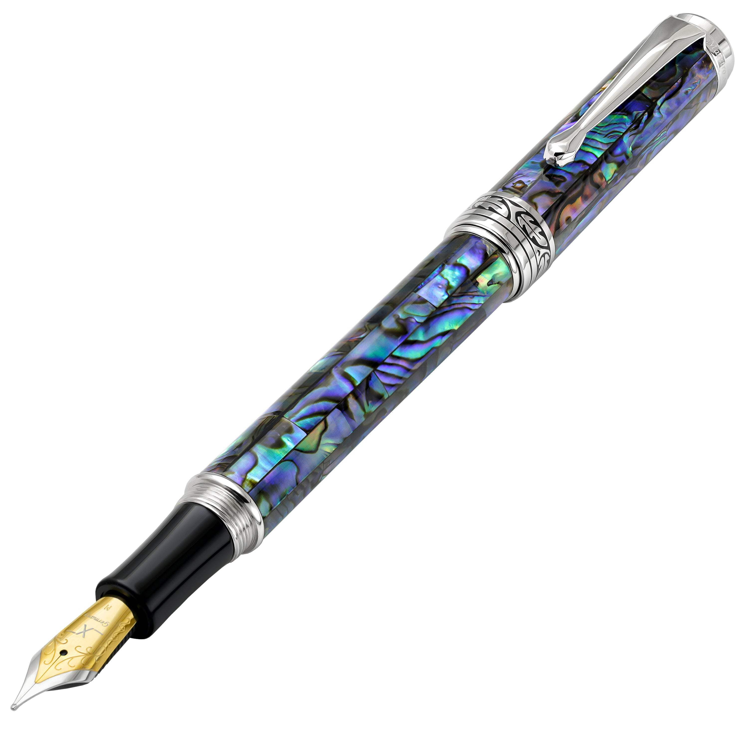 Xezo Xezo Maestro® Paua Abalone Sea Shell Fountain Pen (Medium Nib) - Platinum Plated
