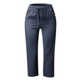 thumbnail image 3 of SNKSDGM Women's Plus Dress Pants Women Tall Plus Womens Capri Pants Blue Women's Solid Color Linen Blend 7/8 Pants Loose Fit Casual Trousers with Pockets, 3 of 3