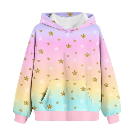 

Dihao Toddler Kids Sweatshirts Fall Winter Causal Gradient Blouse Children s Shirt Long Sleeved Pattern T-Shirt Printed Round Neck Short Top Suitable for Boys and Girls Aged Hooded Sweatshirt