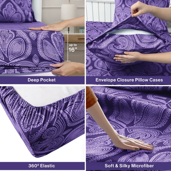 Lux Decor King Size Bed Sheets Set 6 Piece - Soft Brushed Microfiber Sheets & Pillowcases, 16-Inch Deep Pocket Fitted Sheet, Hotel Luxury - Lavender