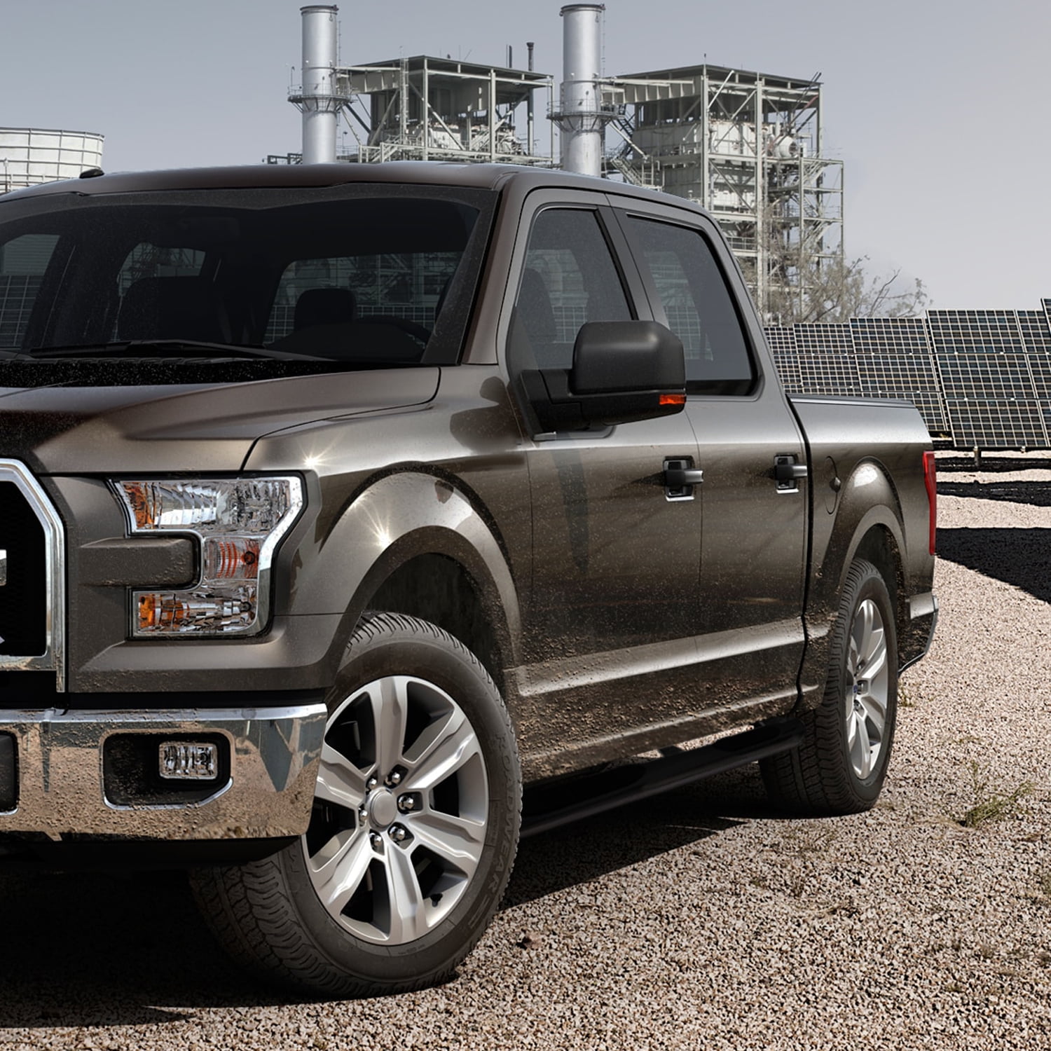 Spec-D Tuning 4" Black Oval Running Boards Nerf Side Step Bars Compatible with 2015-2024 Ford F150 Super Crew Cab, 2017-2021 Ford F250 350 450 550 Super Duty Crew Cab