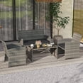 thumbnail image 2 of 4 Piece Patio Wicker Furniture Set, Outdoor Heavy Duty Rattan Cushioned Chairs, Loveseat and Tempered Glass Coffee Table, for Backyard, Balcony, Poolside (Black), 2 of 9