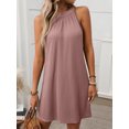 thumbnail image 4 of Women Halter Neck A Line Dress Solid Color Sleeveless Loose Fit Casual Wear Mid Length, 4 of 7