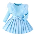 thumbnail image 3 of VNKIDY Child Girl Long Sleeve T-Shirts O-Neck Tops Solid Color Bowknot Skirt Two Pieces Outfits Sets Stylish, 3 of 9