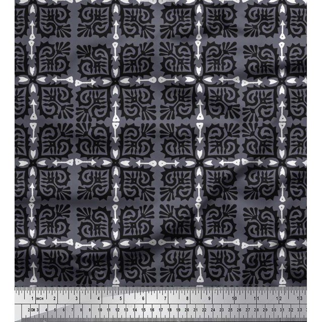 Soimoi Polyester Crepe Fabric Arrow,Swirl & Floral Block Decor Fabric Printed Yard 52 Inch Wide