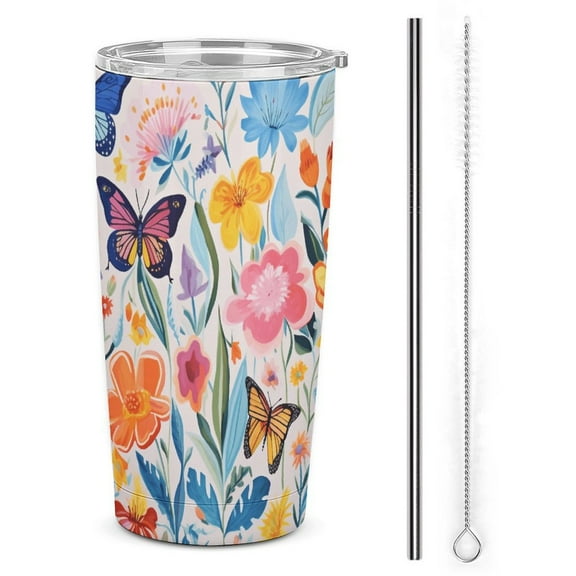 Watercolor Butterfly 20oz Tumbler with Lid And Straw Insulated Mug Stainless Steel Vacuum Double Wall Mug For< Car>