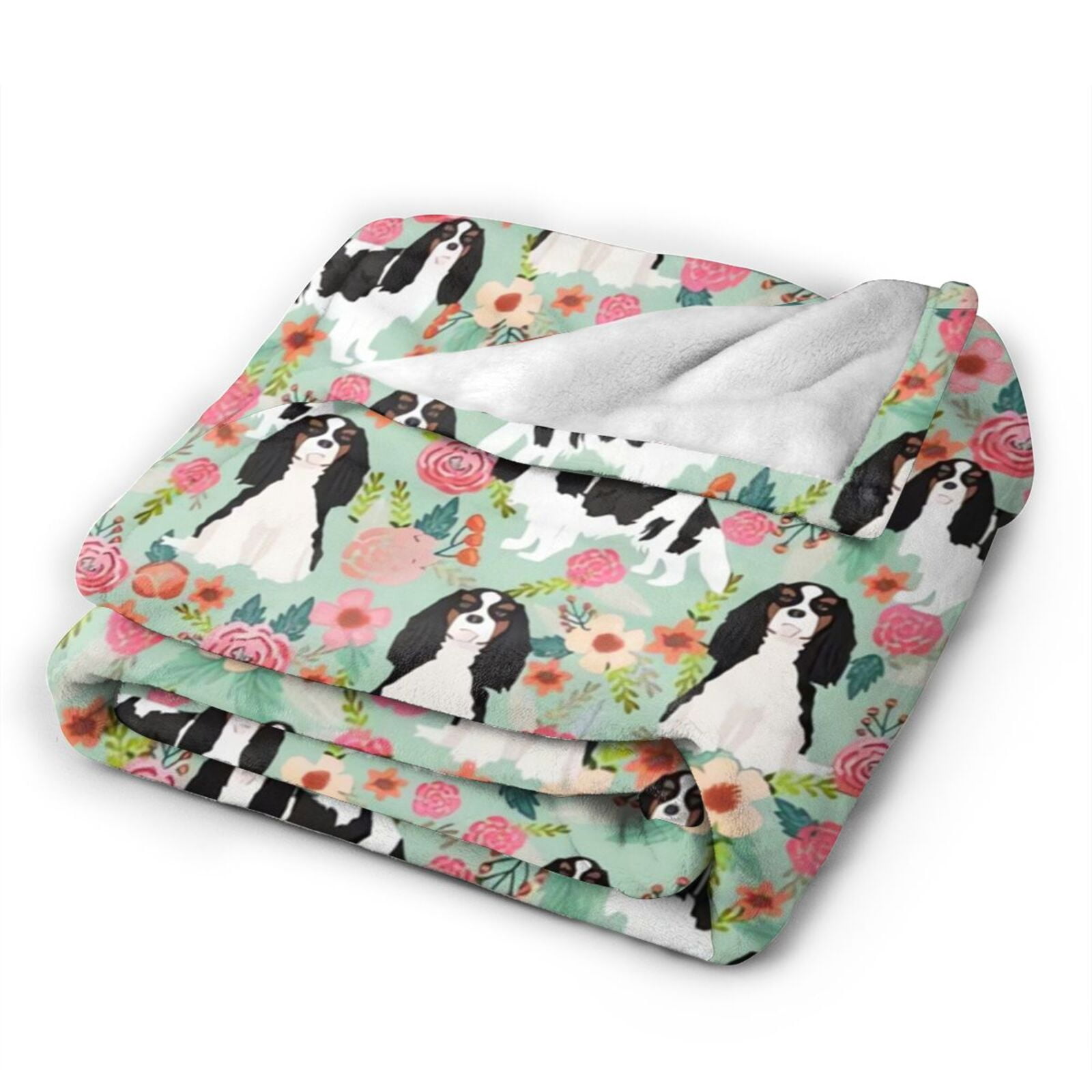 Wijzvio Spaniel Dogs Flower Floral Throw Blanket Soft Fuzzy Fleece Blanket For Couch Bed Living Room Decoration 50"X40"