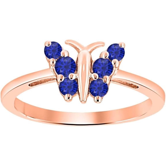 Engagement Wedding 925 Sterling Silver 14K Rose Gold Plating Round Cut Blue Sapphire Beautiful Butterfly Shape Ring For Women