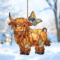 thumbnail image 6 of BingTong Ginger Highland Cow Butterfly Suncatcher Stained Glass Style Window Hanging,Farm Animal Sun Catcher Ornament For Home Window Gifts for Cow Lovers B, 6 of 9