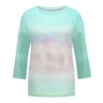 thumbnail image 3 of Frostluinai Summer Tops for Women Tie Dye Print Casual 3/4 Length Sleeve Shirts Comfy Crew Neck T Shirts Fashion Side Split Tees, 3 of 3