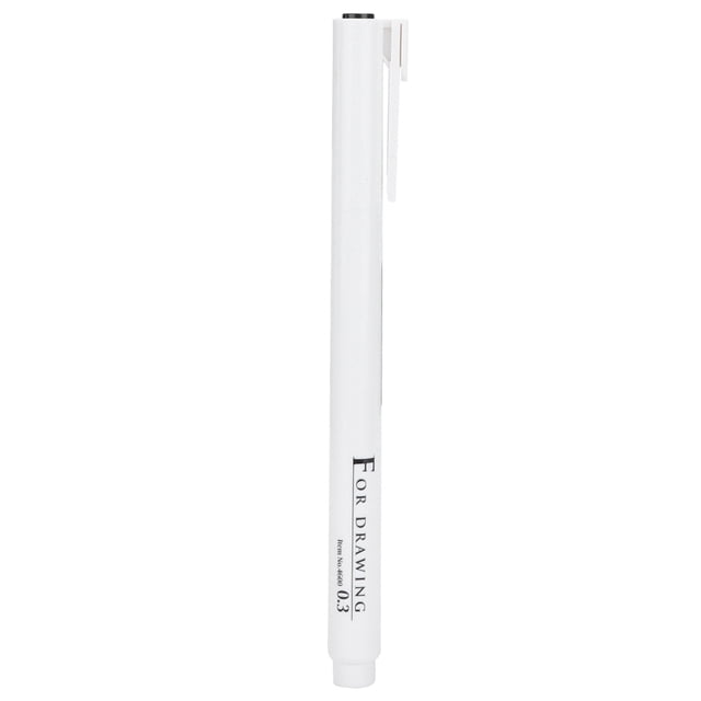 Micron Liner Drawing Marker Pen with fine tip black ink, model 0.03mm, designed for sketching, anime illustration, technical drawing, and office stationery. Features a white ergonomic pen holder with printed text indicating its use for drawing. Waterproof, fade-resistant ink suitable for use on paper, canvas, plastic, and glass. Often used as a gift item for creative individuals.