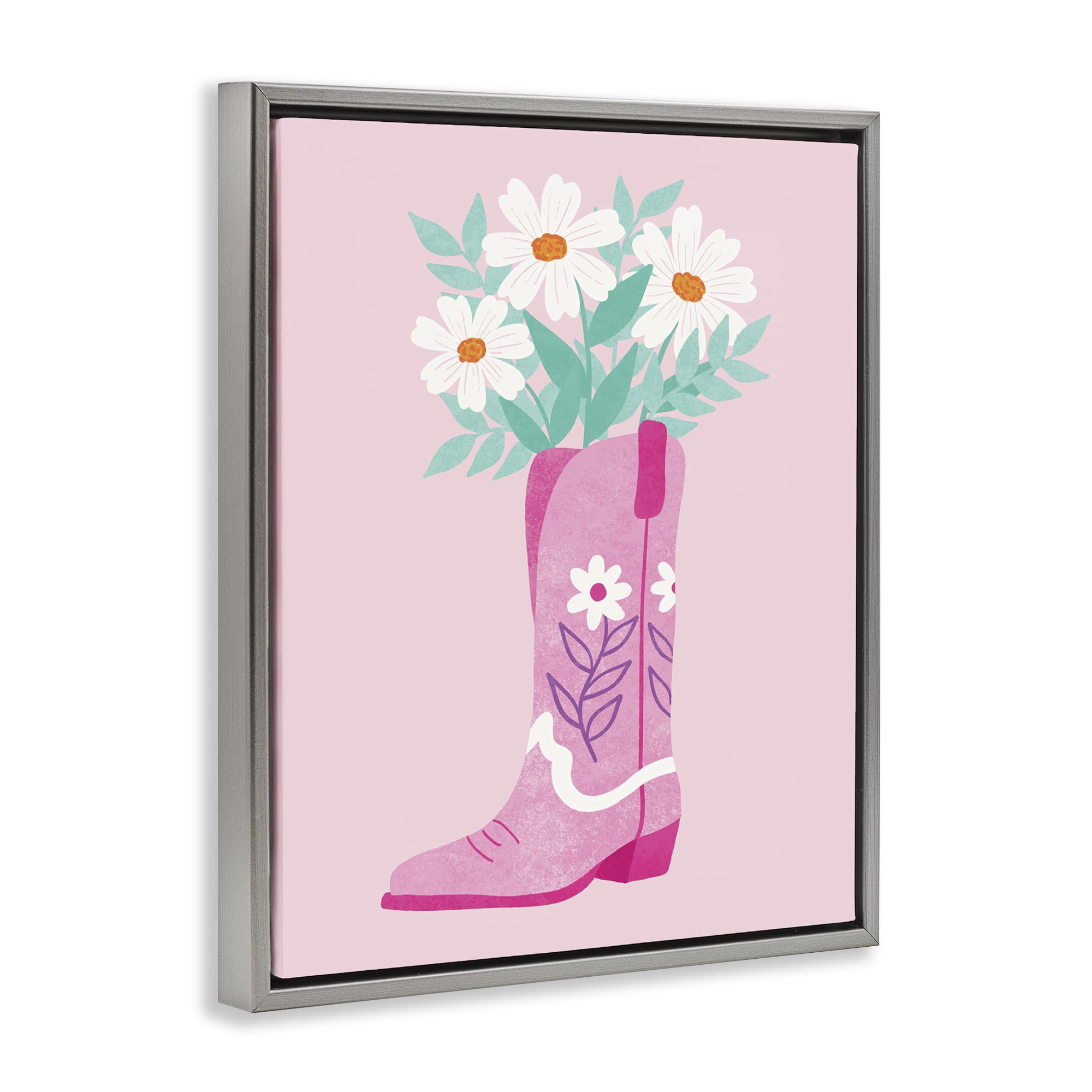 Stupell Industries Retro Cowgirl Bouquet Plants & Flowers Painting Gray Floater Framed Canvas Art Print Wall Art, 25 x 31