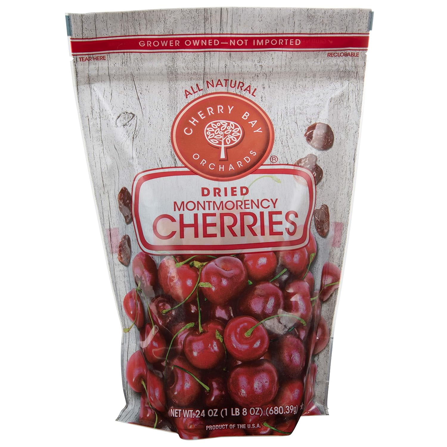 Cherry Bay Orchards - Dried Montmorency Tart Cherries (24 oz Bag) - 100% Domestic Natural Kosher Certified Gluten-Free and GMO Free - Packed in a Resealable Pouch