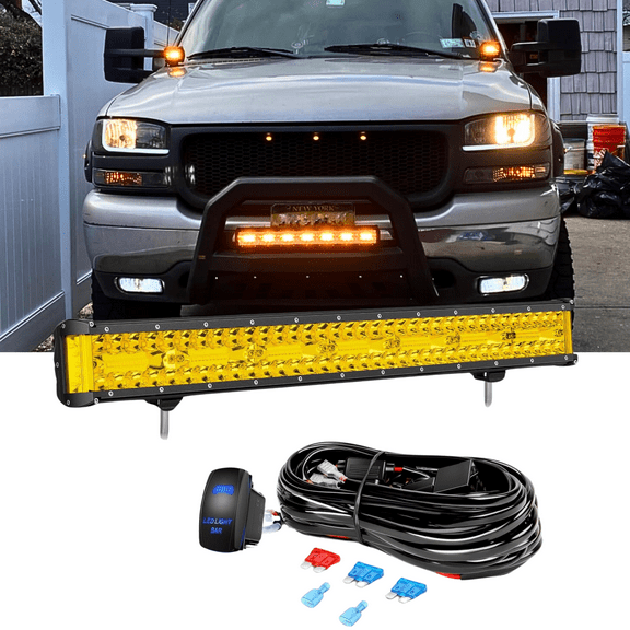 Nilight Side Shooter Led Light Bar 20inch Triple Row Spot Flood Combo Yellow Beam Led Work Light with 5Pin Rocker Switch Wiring Harness Kit for Off-Road Light on Truck SUV ATV UTV