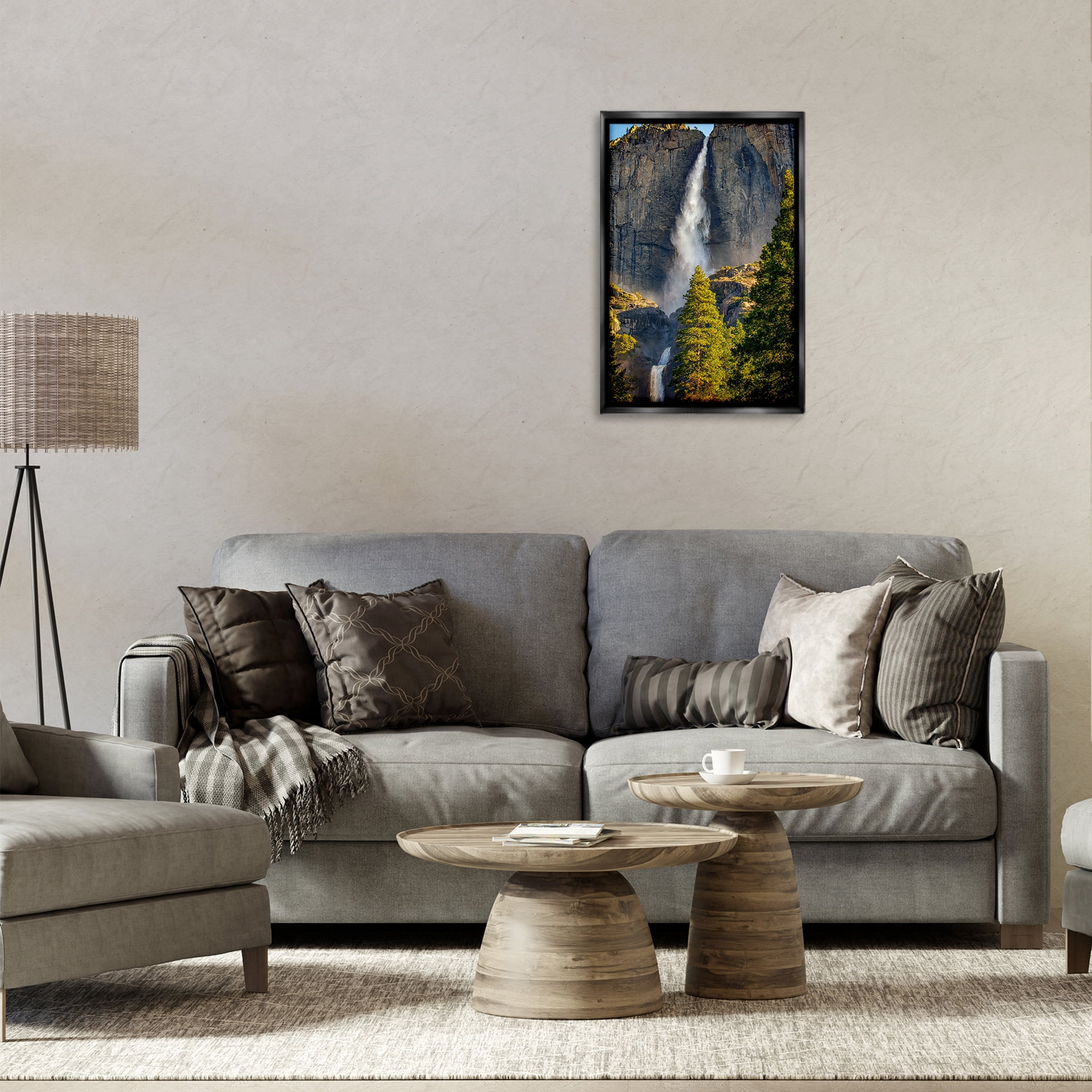 Stupell Industries Waterfall Between Cliffs Landscape & Nature Photography Black Floater Framed Canvas Art Print Wall Art, 17 x 25