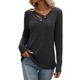 thumbnail image 2 of Long Sleeve Shirts for Women V Neck Fall Sweaters Dressy Casual Basic Tops Trendy Pullover Black & Gray S, 2 of 8