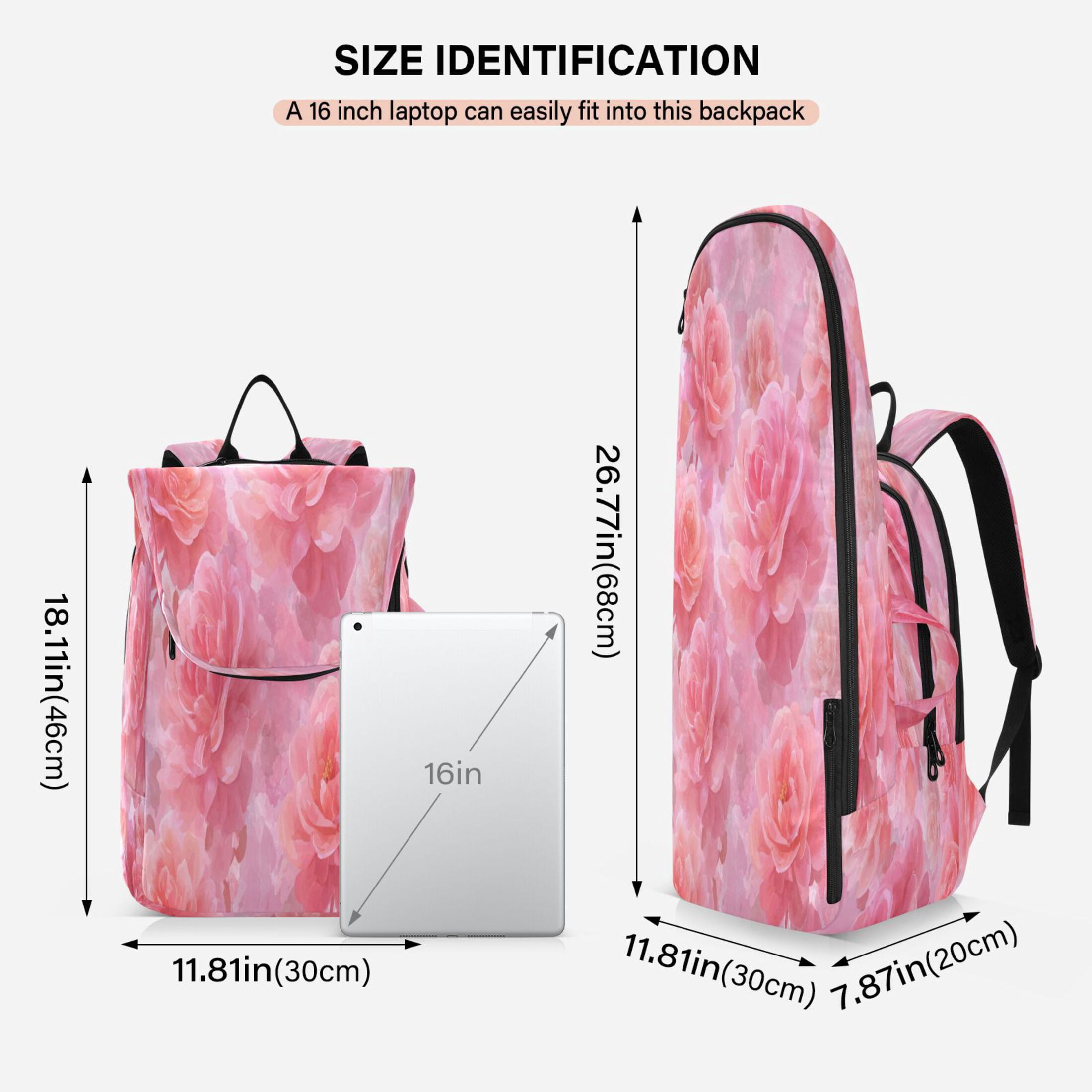 2 Racquet Holder Tennis Backpack Tennis Racket Covers Gym Bags Pale Pink Roses Pattern
