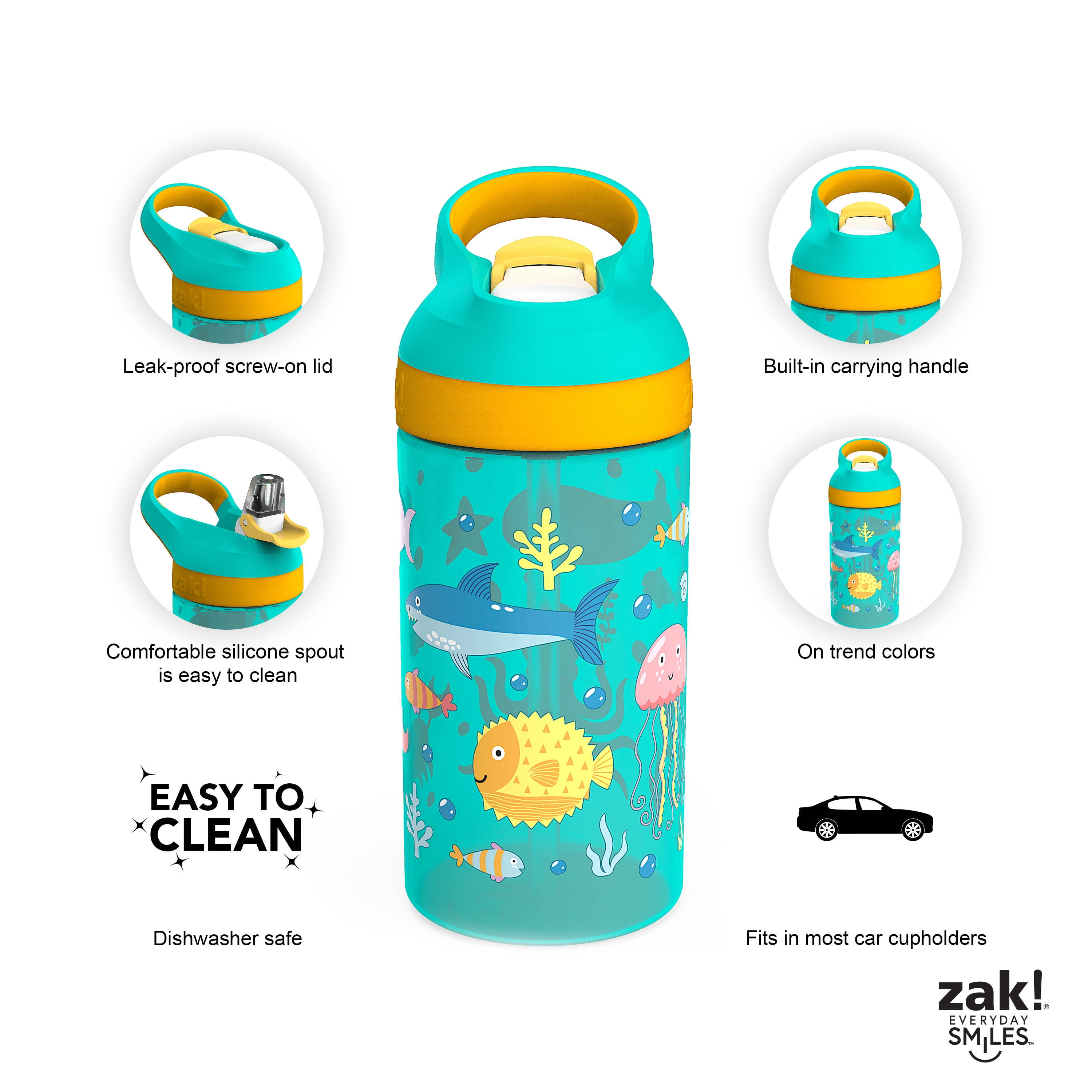 Zak Designs 17.5-oz. Tritan Water Bottle 3-Pack Set Reuseable Plastic with  One-Touch Lid, Silicone Spout with Cover - Yahoo Shopping