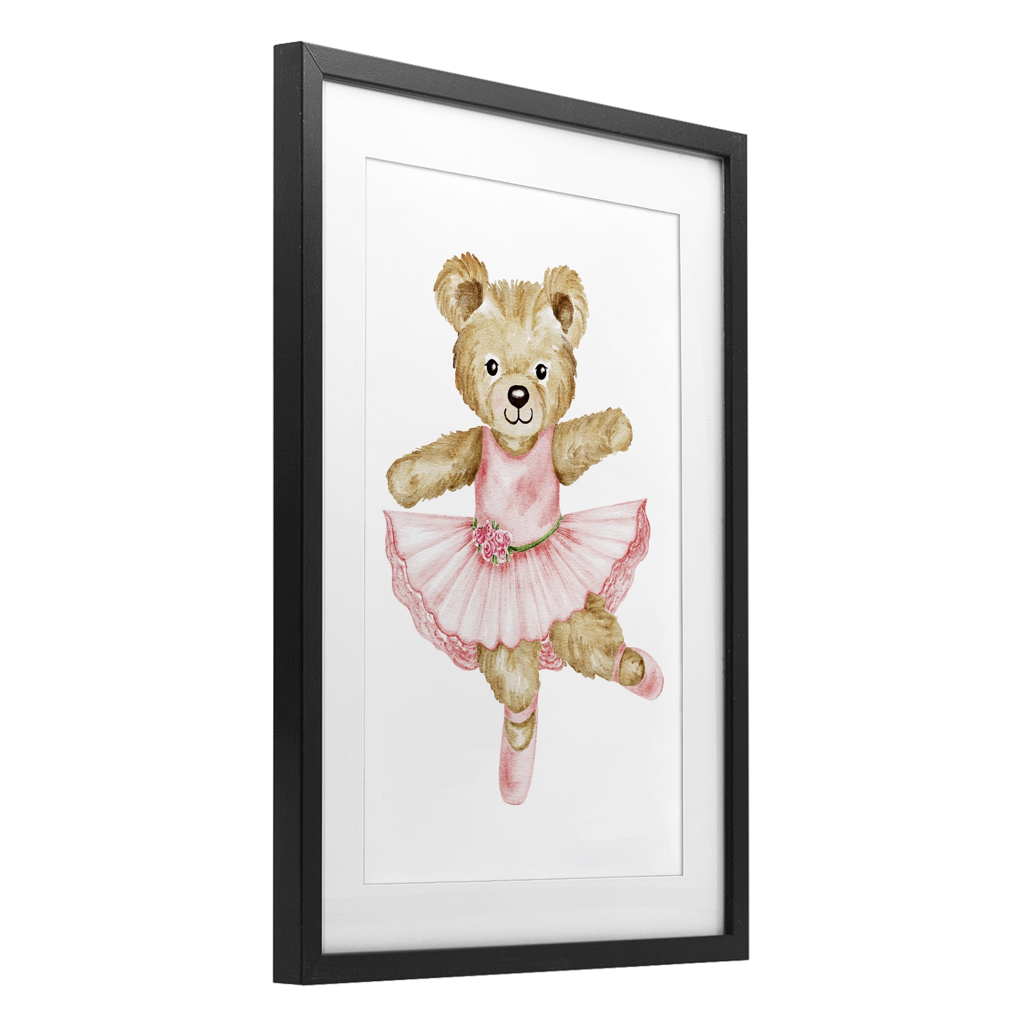 Ballerina Teddy Bear Black Framed Print Under Glass, design by Amy Hall