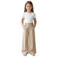 thumbnail image 3 of Gubotare Kids Pants Girls Girls Elastic Waist Ruffle Trim Straight Leg Pants Casual Stretchy Trousers Size 10-11 (Khaki,10-11 Years), 3 of 4