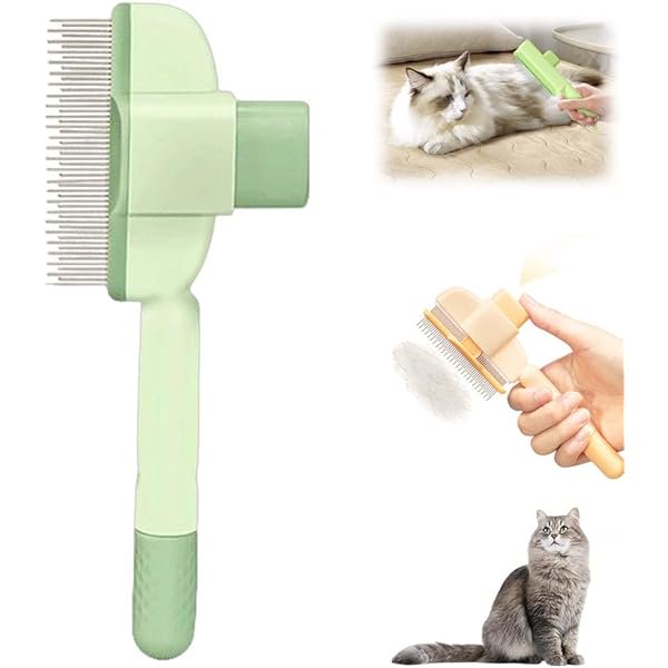 HAYAN Pet Hair Removal Comb Flea Comb, 2025 Upgraded Cat Brush with Release Button, One-Click Self Cleaning Pet Hair Removal Combs, for Massaging and Cleaning Shedding Pet Hairs (Green)