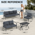 thumbnail image 3 of Aluminum Patio Furniture Set with Slim Armrests,4 Seat Modern Outdoor Conversation Set with Cushions and Coffee Table,Metal Patio Sofa Set Gray, 3 of 8