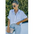 thumbnail image 4 of ABPHQTO Camisa con botones y manga enrollada a rayas con cuello en V para mujer, 4 of 5