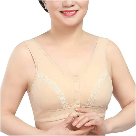 

Akklian Summer Savings Clearance Plus Size Bras For Woman Comfort Wirefree Bra Lingerie Front Four Button Wide Strap Tank Bra