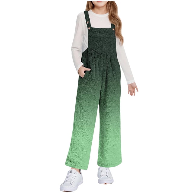 Fall-Winter Sleeveless Jumpsuit for Girls 5-14 Years Old with Built-In Vest and Fleece Pockets, Printed Pattern