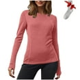 thumbnail image 2 of BXJX Long Sleeve Shirts for Women- Solid Casual Warm Round Neck Thermal Undershirts for Women Pink Size 3XL, 2 of 8