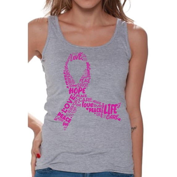 Awkward Styles Cancer Awareness Women's Tanks Ribbon Breast Cancer Awareness Pink Ladies Tank Top Pink Ribbon Sleeveless Shirt for Her