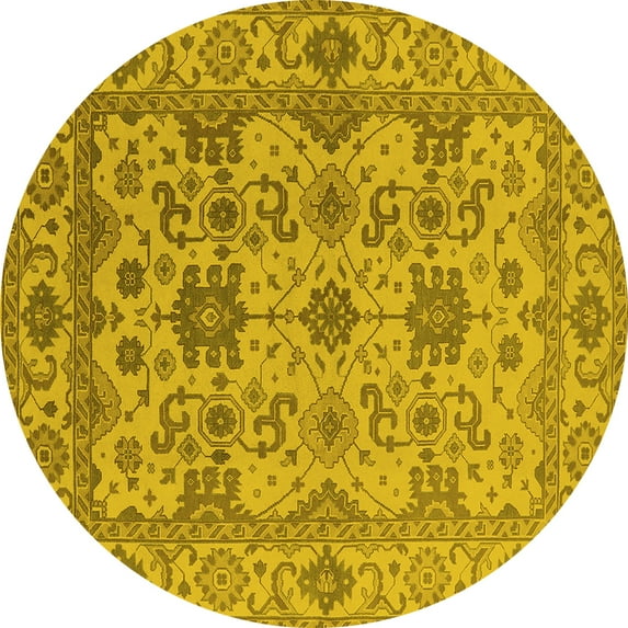 Ahgly Company Indoor Round Oriental Yellow Traditional Area Rugs, 6' Round
