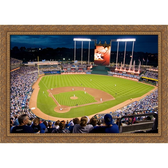 Kauffman Stadium 40x28 Large Gold Ornate Wood Framed Canvas Art - Home of the Kansas City Royals