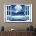 thumbnail image 2 of wall26 Canvas Print Wall Art Window Full Moon Mystic Cloudy Sky Ocean Horizon Wilderness Nature Photography Realism Scenic Landscape Colorful Multicolor for Living Room, Bedroom, Office - 24x36, 2 of 5