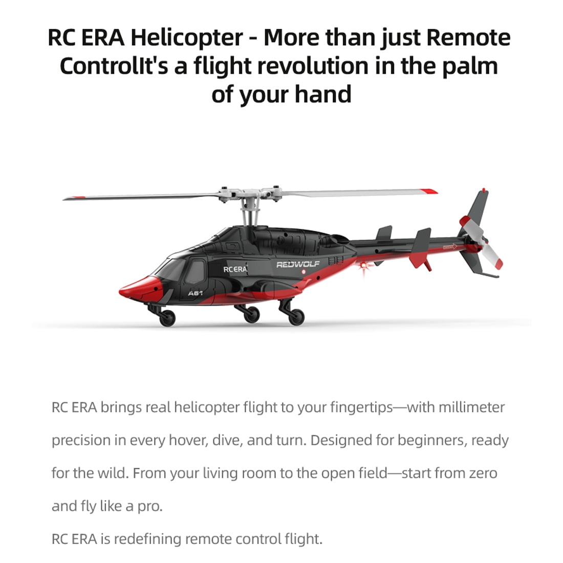 RC ERA A61 RC Helicopter for Adults, 1/52 Scale 2.4G 4CH Little Air-Wolf Remote Control Helicopter with One-Key Takeoff/Landing, Gift for Adults & Teens