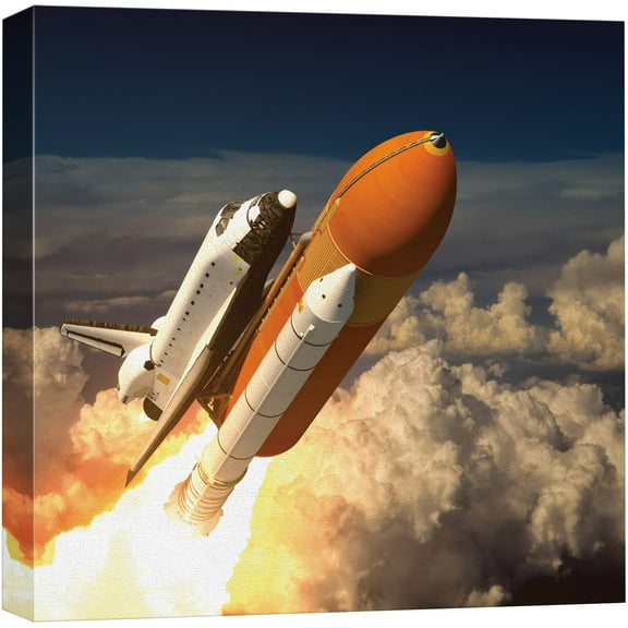 wall26 Canvas Print Wall Art Rocketship Blasts Off Into Space Astronomy & Space Sky Digital Art Modern Art Global Scenic Colorful Multicolor for Living Room, Bedroom, Office - 12"x12"
