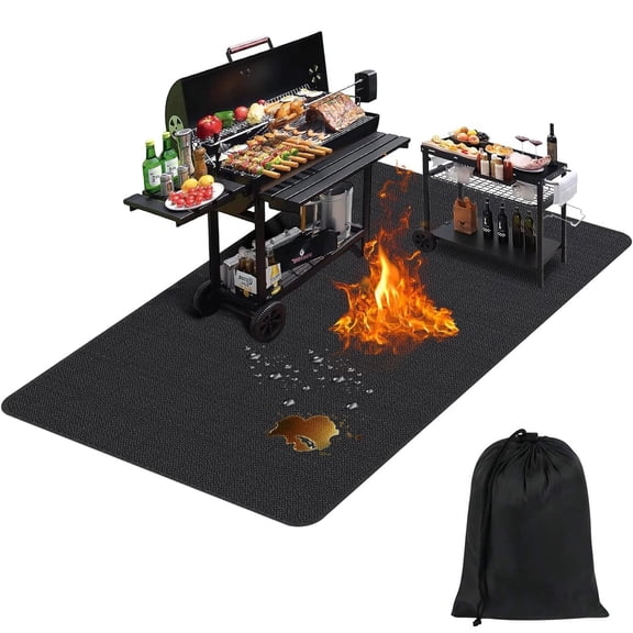 60 x 40 Inch Fireproof Mat, Under Grill Mat for Outdoor Grill & Fire Pit Mats for Under Fire Pit, Waterproof Oil-Proof BBQ Floor Pad with Storage Bag, Double-Sided Deck & Patio Protector