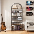 thumbnail image 3 of Large Record Player Stand with Vinyl Storage, 6-Tier Vinyl Record Storage Rack with Turntable Stand, Media Storage Cabinet for Living Room Bedroom Music Corner, Walnut, 3 of 8