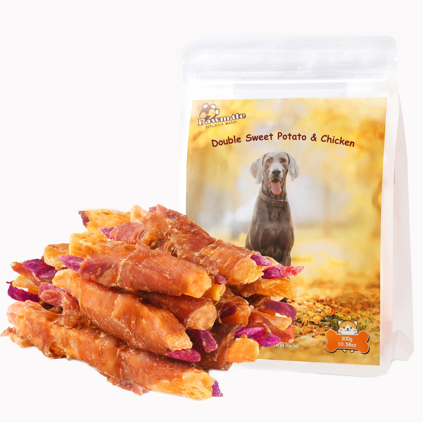 Pawmate Chicken & Double Sweet Potato Dog Treats, Healthy Nutritious Snacks Chewy for All Dogs, 12-15 ct Packet