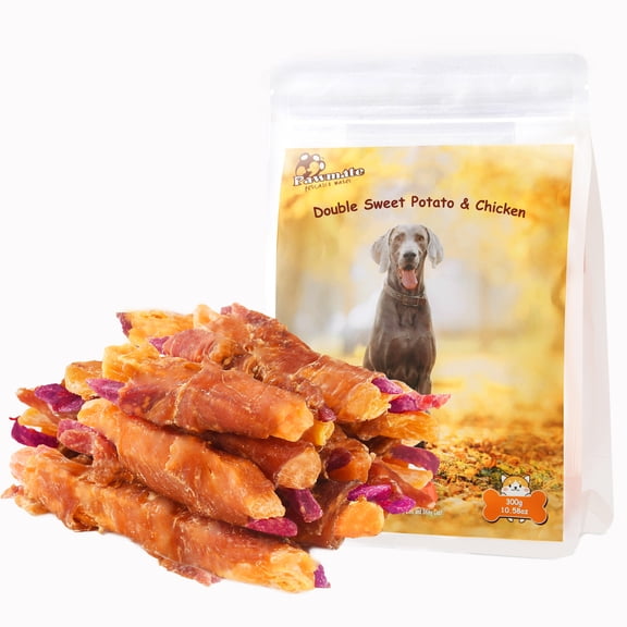 Pawmate Chicken & Double Sweet Potato Dog Treats, Healthy Nutritious Snacks Chewy for All Dogs, 12-15 ct Packet