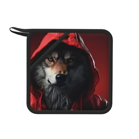 

Sikiie Mysterious Hooded Wolf Pot Holders Kitchen Insulation Mats Heat Resistant Pot-Holder Oven Anti-Scald Pads for Cooking Baking 7.1*7.1inch