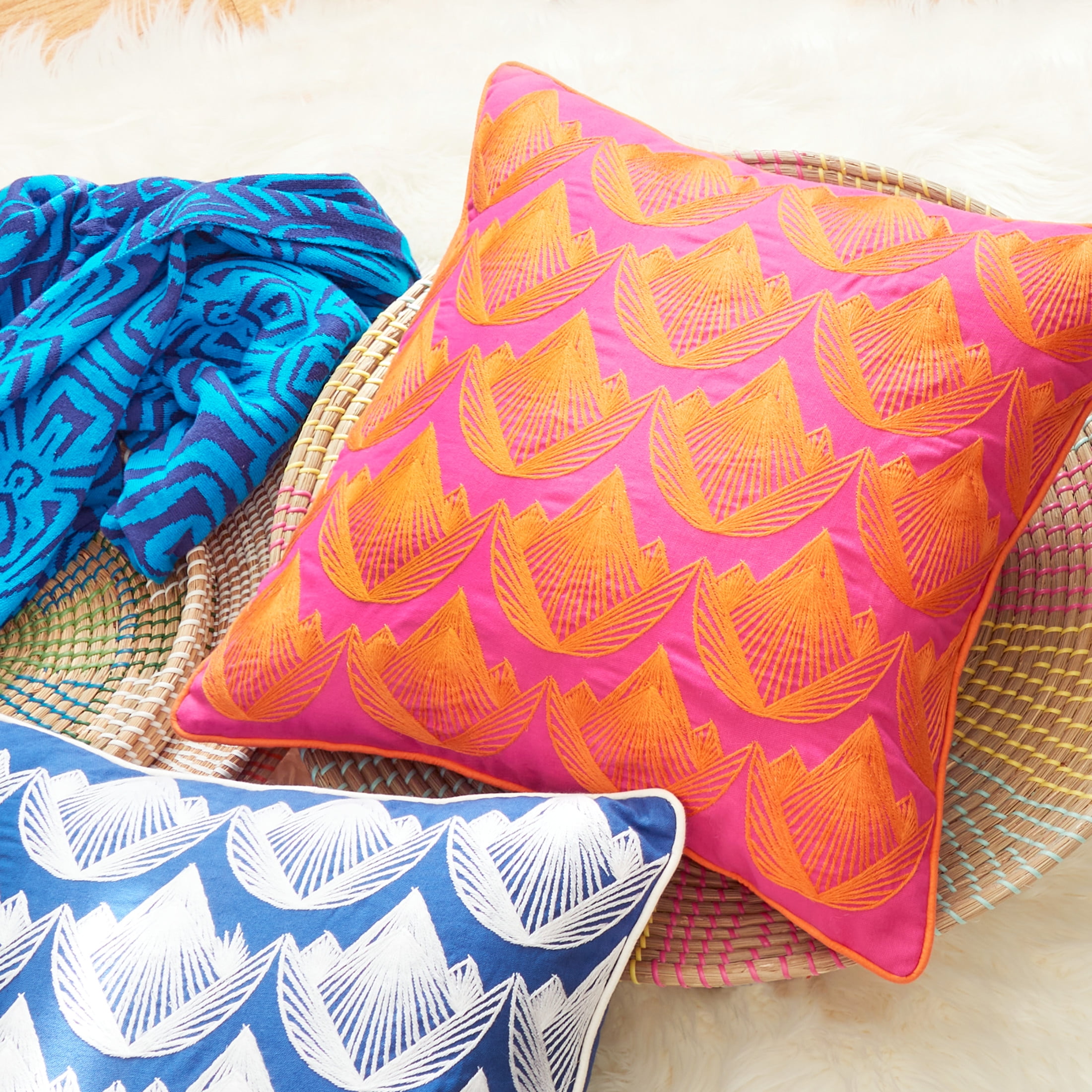 Rochelle Porter Lotus Decorative Square Pillow, Throw, Orange, Pink, Cotton, Polyfill, 20"x 20", 1 Count